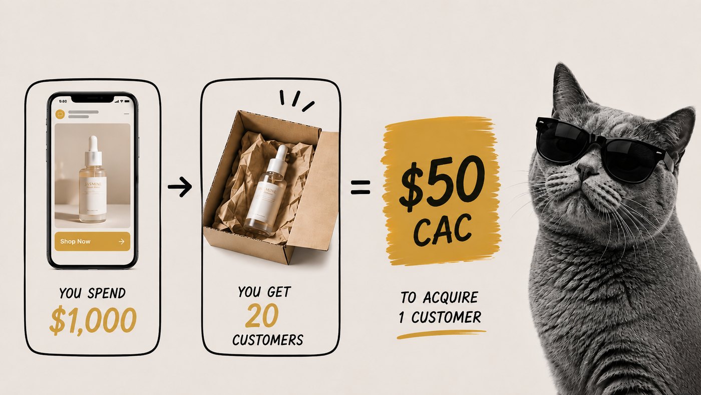 You spend $1,000 and get 20 customers — $50 CAC to acquire one customer.